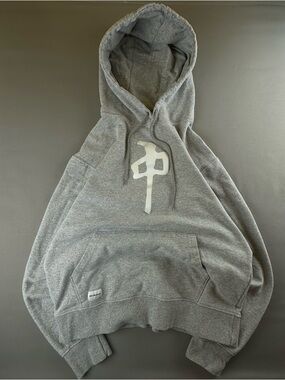 Red Dragon Gray Pullover Hoodie with White Chest Graphic